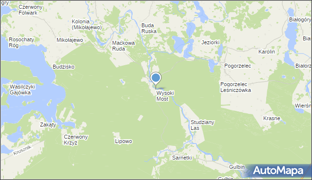 mapa Wysoki Most, Wysoki Most gmina Giby na mapie Targeo